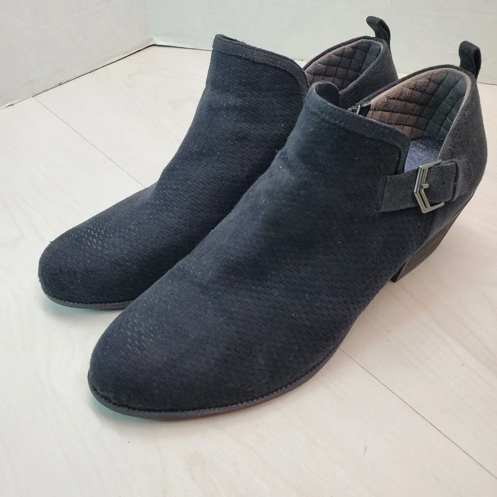 Dr Scholls Womens Black Suede Ankle Boot Side Zip Buckle Detail Comfort Size 10M